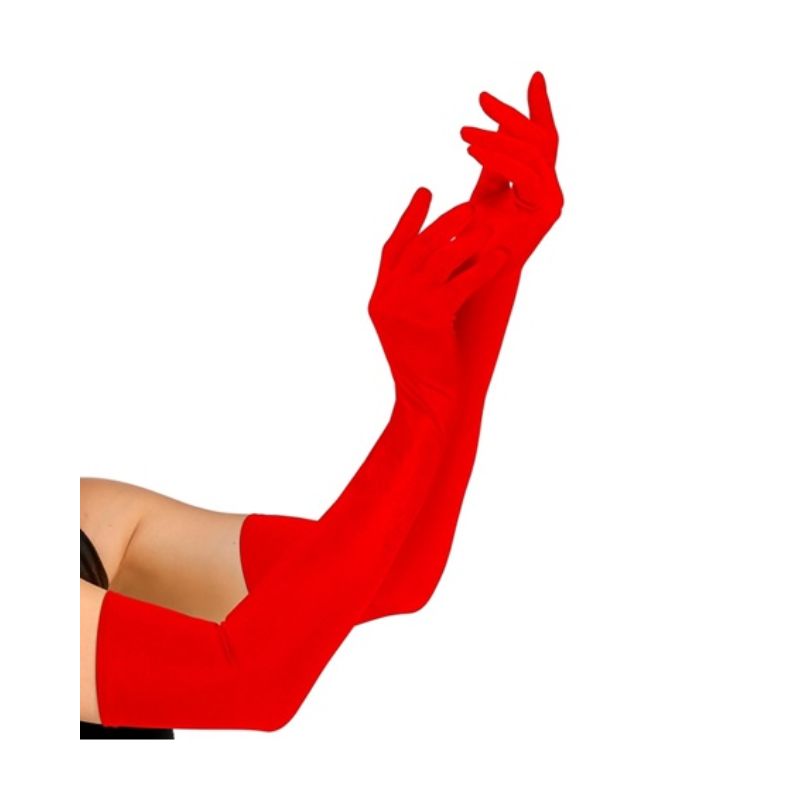 Red Long Satin Elastane Gloves 60cm