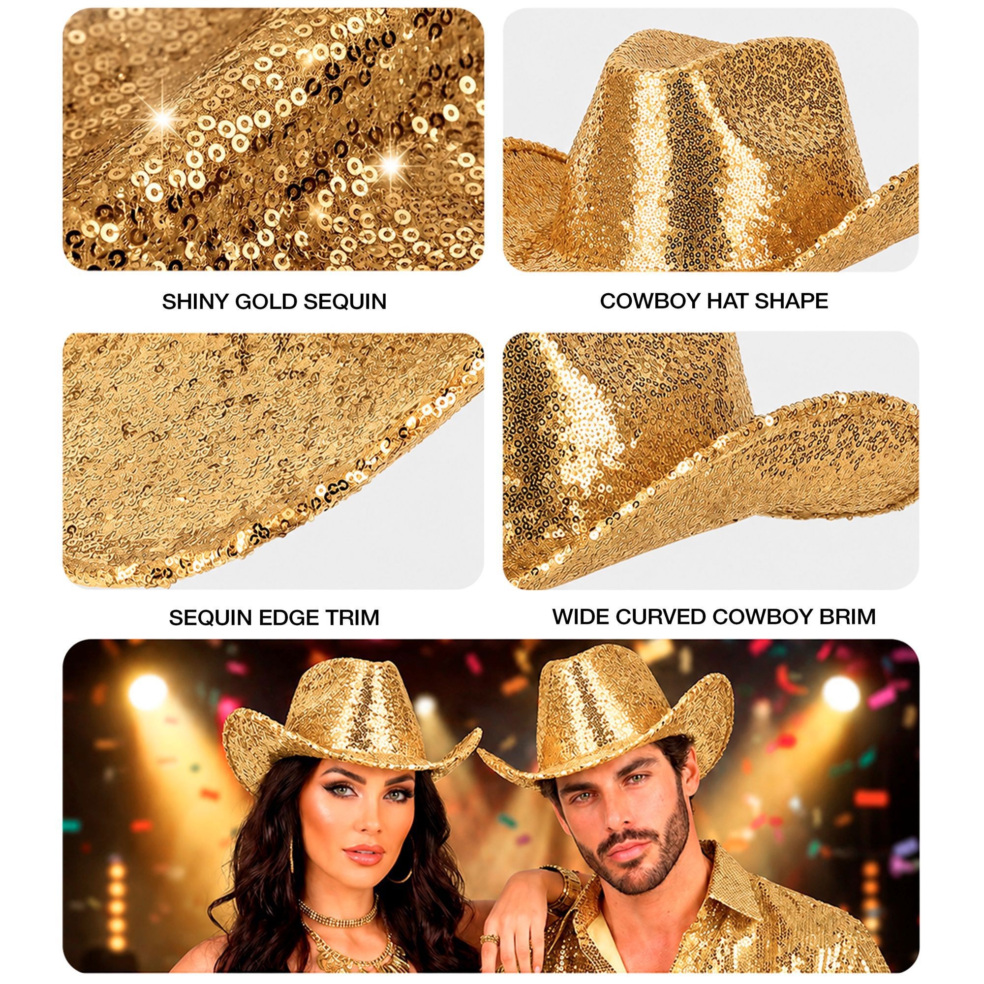 Hat Cowboy Sequin Gold