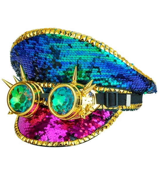 Hat Festival Spiked with Jewels & Spiked Kaleidoscopic Goggles Sequin Multicolor