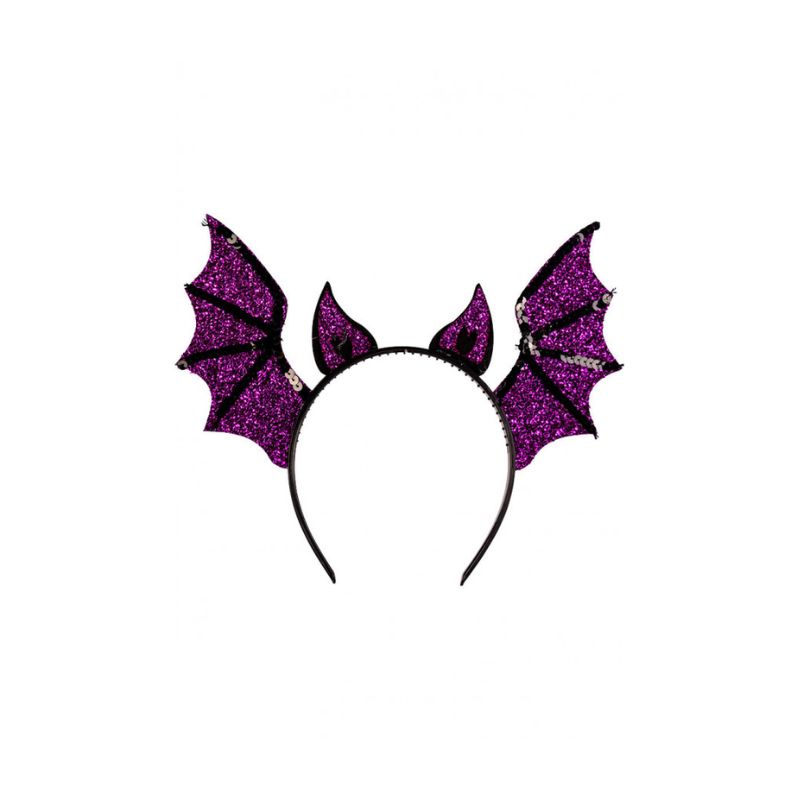 Headband W/Lurex Purple Fabric Bat And Sequins