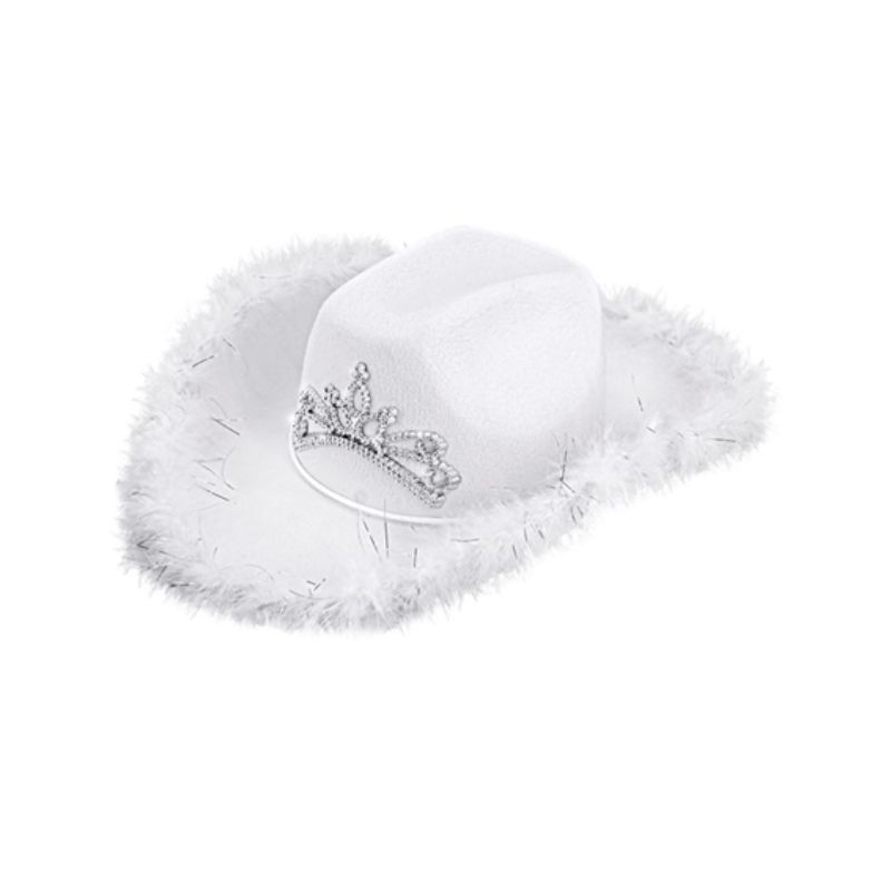 White Party Cowgirl Hat with Tiara