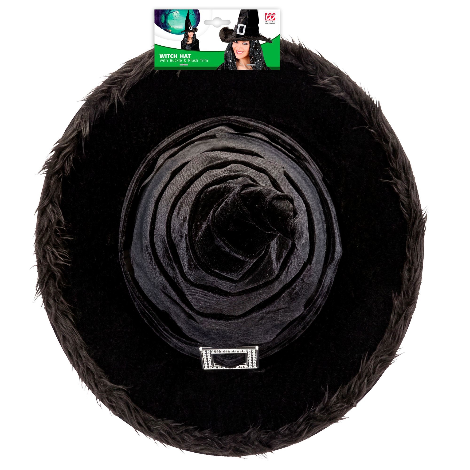 Velvet Witch Hat With Plush Trim & Buckle
