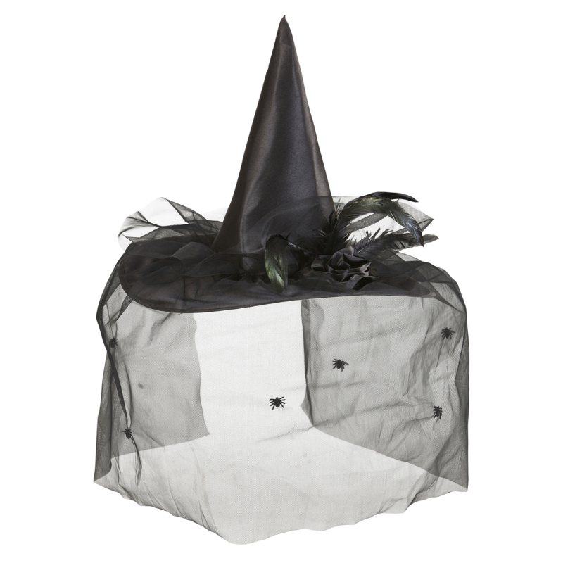 Witch Hats With Tulle, Flower & Feathers