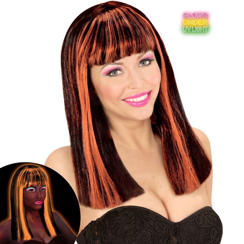 NEON ORANGE STREAKED BLACK PATSY WIG
