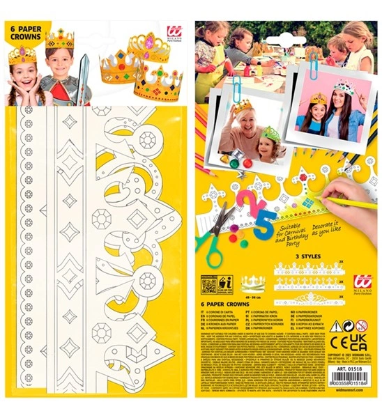 Set of 6 Paintable Paper Crowns