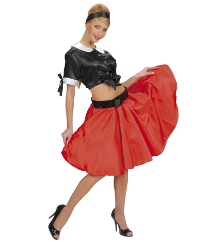 RED SATIN SKIRT WITH SEWN-IN PETTICOAT