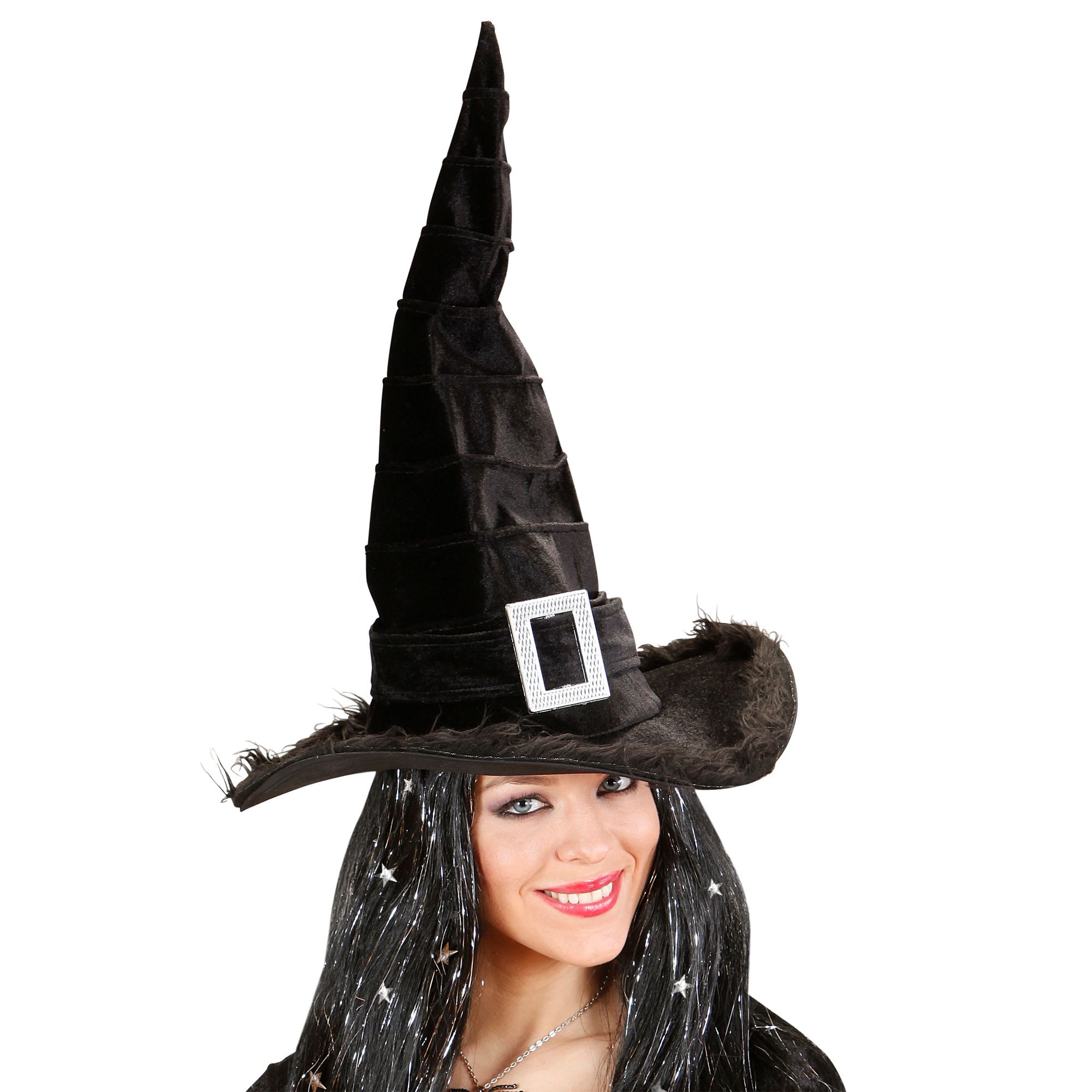 Velvet Witch Hat With Plush Trim & Buckle