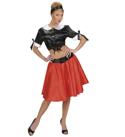 RED SATIN SKIRT WITH SEWN-IN PETTICOAT
