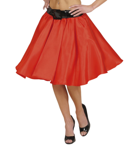 RED SATIN SKIRT WITH SEWN-IN PETTICOAT
