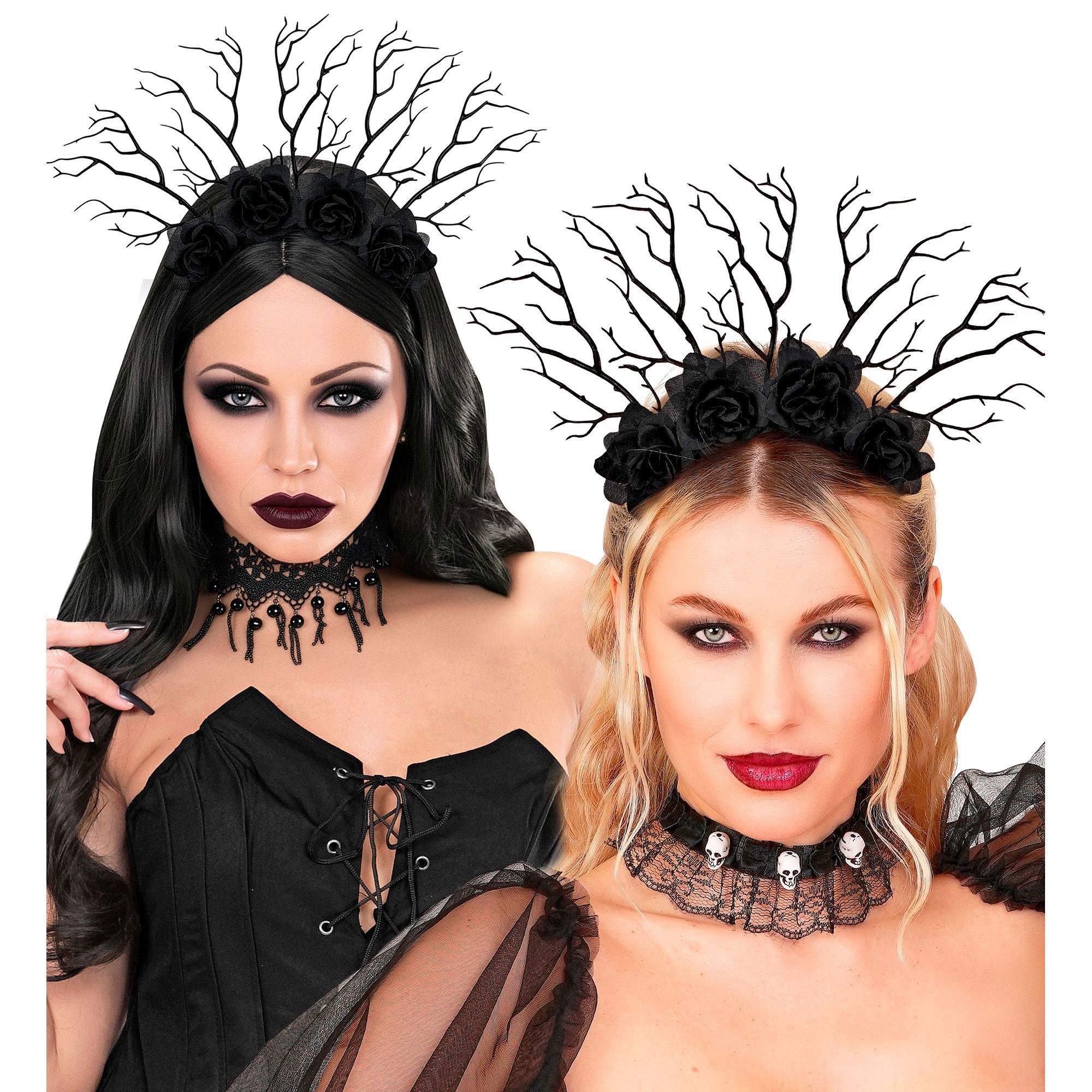 Headpiece Dark Queen Branches & Black Roses