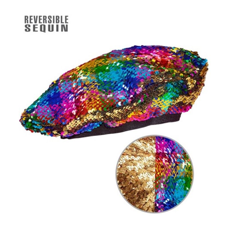 Reversible Rainbow/Gold Sequin Beret