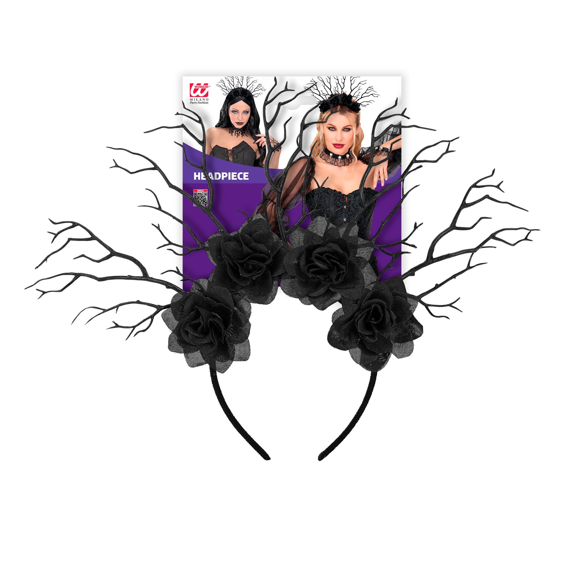Headpiece Dark Queen Branches & Black Roses