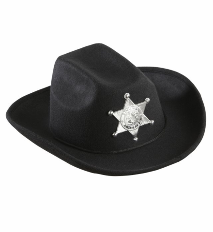 REAL-LOOK BLACK COWBOY HAT WITH SHERIFF STAR for boys