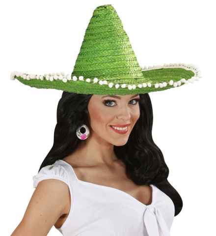 Green Sombrero with Poms Poms