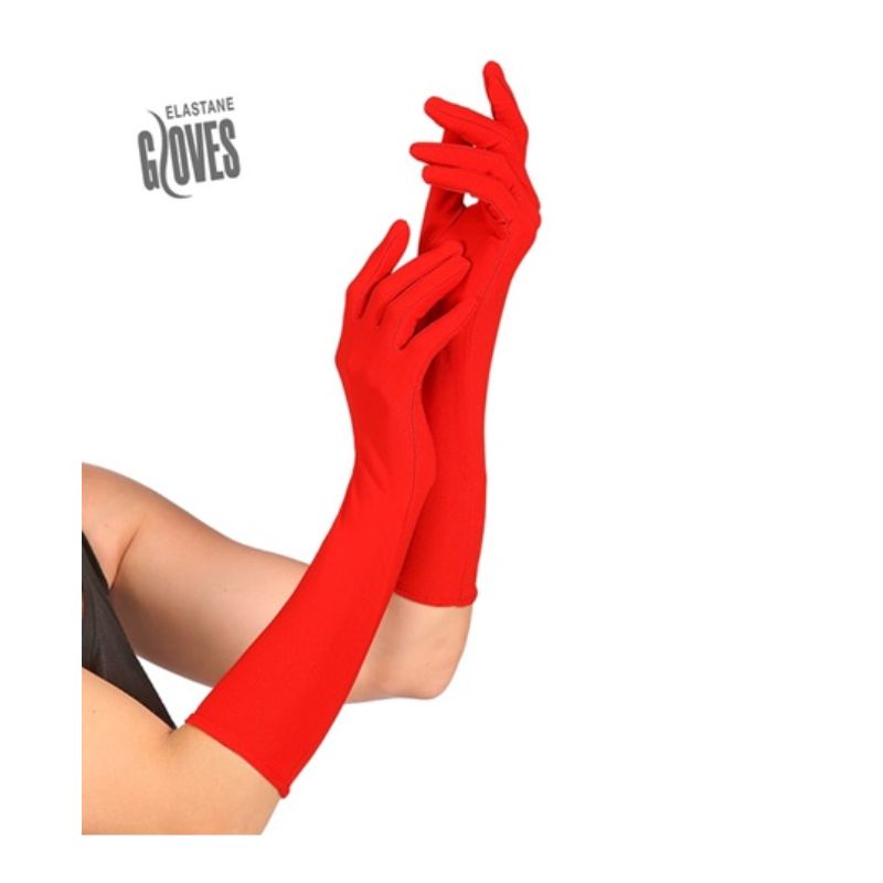 Red Long Elastane Gloves 40cm