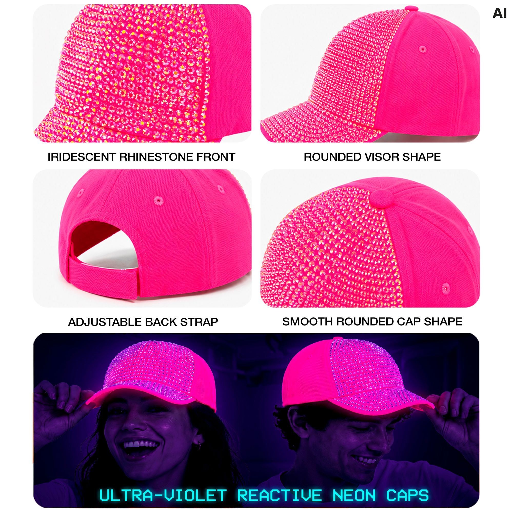 Hat Cap Strass Neon Pink