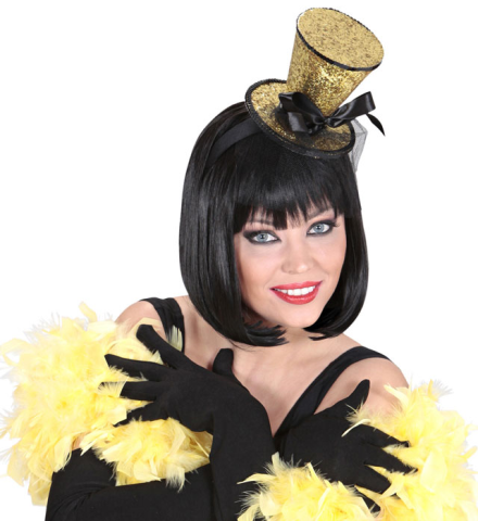 GOLD GLITTER MINI TOP HAT ON HEADBAND WITH BOW & VEIL